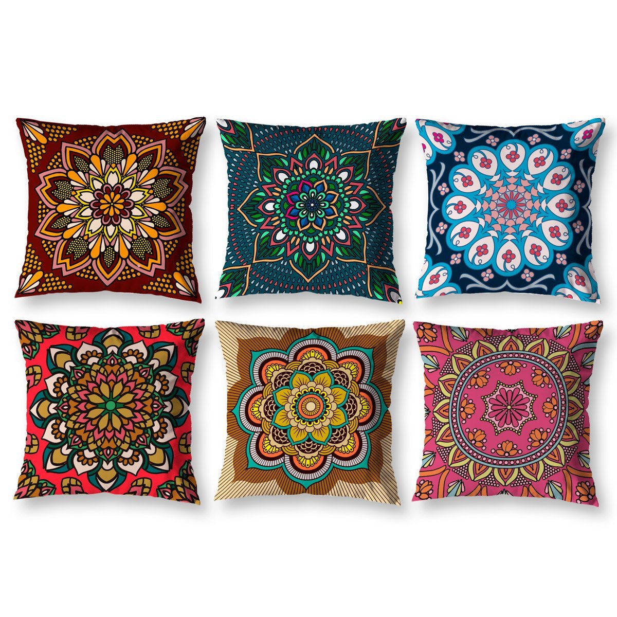 Kit 6 Almofadas Cheias 40cm X 40cm Decorativas Estampadas Digital Coloridas Sala Sofá Quarto Mandala