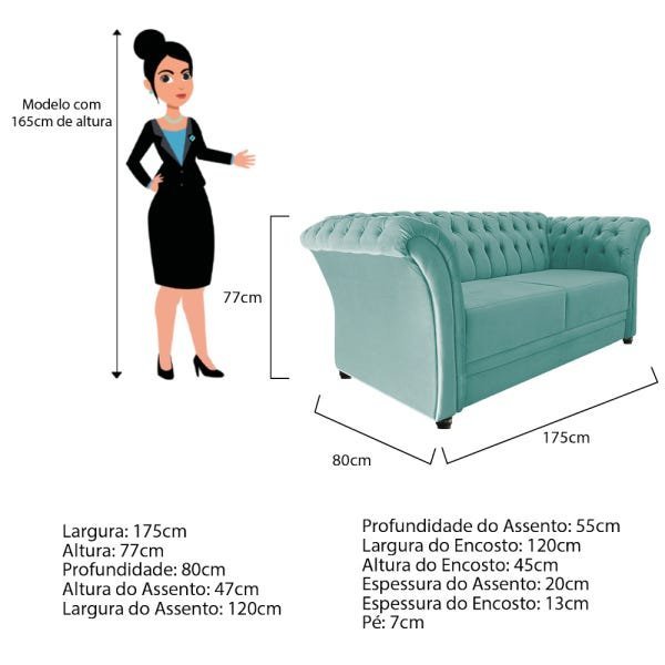 Kit 02 Poltronas e Namoradeira Chesterfield Sofia Suede Azul Tiffany - Doce Sonho Móveis - 5