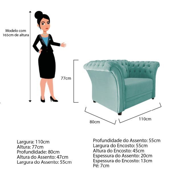 Kit 02 Poltronas e Namoradeira Chesterfield Sofia Suede Azul Tiffany - Doce Sonho Móveis - 4