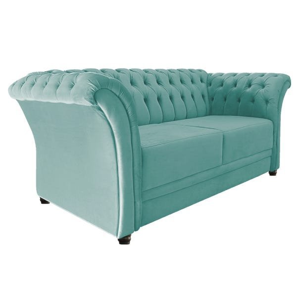 Kit 02 Poltronas e Namoradeira Chesterfield Sofia Suede Azul Tiffany - Doce Sonho Móveis - 3
