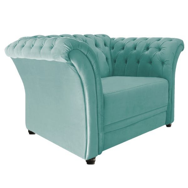 Kit 02 Poltronas e Namoradeira Chesterfield Sofia Suede Azul Tiffany - Doce Sonho Móveis - 2