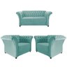 Kit 02 Poltronas e Namoradeira Chesterfield Sofia Suede Azul Tiffany - Doce Sonho Móveis - 1