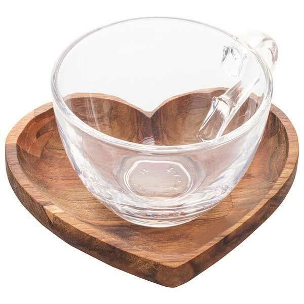 Conjunto 6 Xícaras Chá Com Pires Coração Madeira Teca 190ML - WOODART