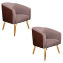 Ver imagem 1 de Kit 2 Poltronas Luiza Couro Ecológico Nozes e Linho Rosê - Doce Sonho Móveis