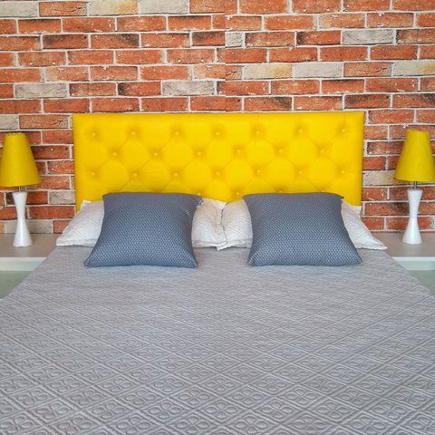 Cabeceira Estofada Casal Capitonê Corino Amarelo 140 X 120 cm RBL