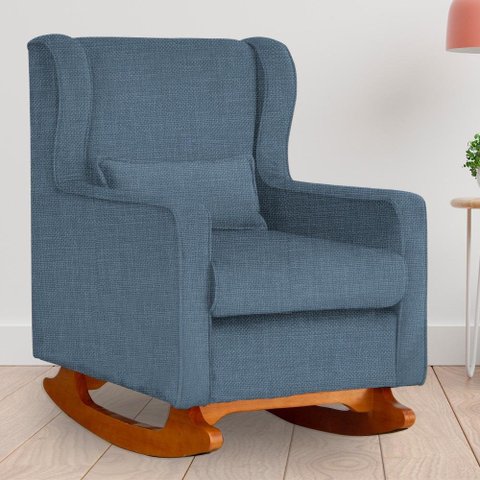 Poltrona Amamentação Balanço Aurora Linho Azul - Lm Decor