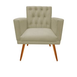 Kit Namoradeira + 2 Poltronas Decorativa Nina Capitonê Couro Bege Pés Madeira Mz Decor - 3