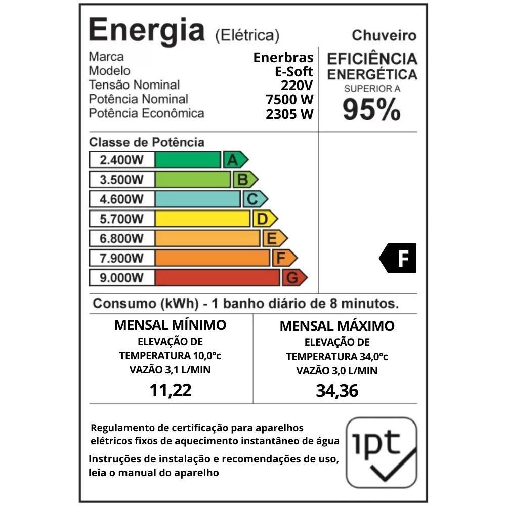 Ducha Eletrônica Preta E-soft 220v 7500w Enerbras - 6