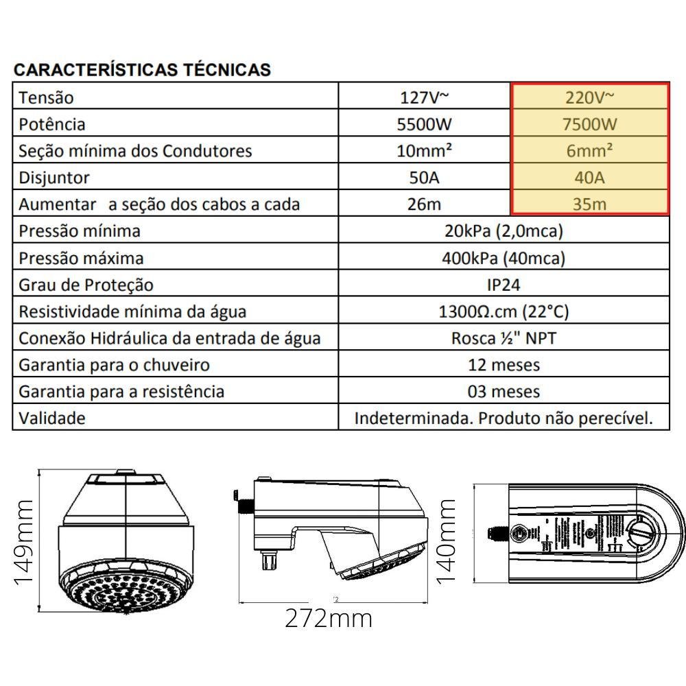 Ducha Eletrônica Preta E-soft 220v 7500w Enerbras - 7