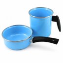 Ver imagem 1 de Conjunto Esmaltado Ágata Leiteira 1,3L e Papeiro 800ml Azul Bebê Metallouça Cabos em Baquelite