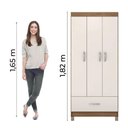 Ver imagem 6 de Guarda Roupas Solteiro 3 Portas 1 Gaveta Amêndoa/off White Prince Demóbile Amêndoa