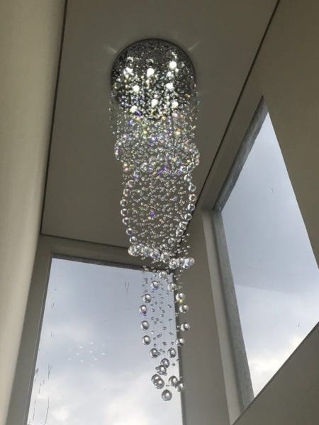 Lustre Pendente Grande em Cristais Legítimos K9 Base em inox prateada para pé direito alto 2 metros - 2