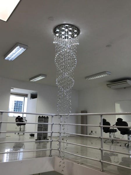 Lustre Pendente Grande em Cristais Legítimos K9 Base em inox prateada para pé direito alto 2 metros - 7