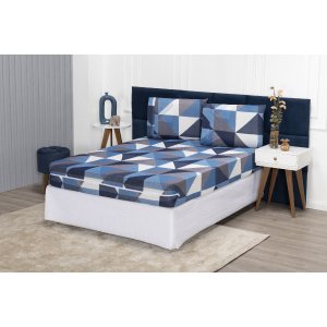 Capa Colchão Queen 30cm + Fronhas Protetor com Zíper Malha Gel Grossa Estampa 26 Azul