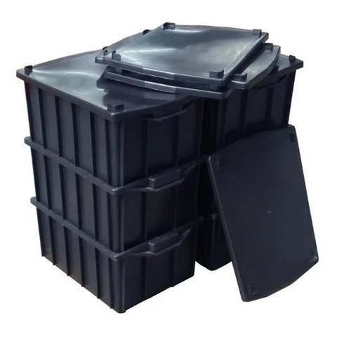 6 Peças Caixa Plastica Organizadora Com Tampa 28l Tipo:Preto