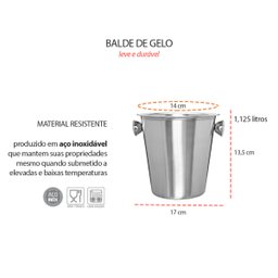 Balde de Gelo com Alça Pequeno Aço Inoxidavel 1,1l - 2