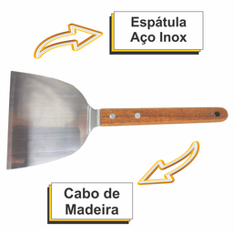 Espatula de Metal Aço Inox Cabo de Madeira Cozinha Lanches Profissional 12cm - 4