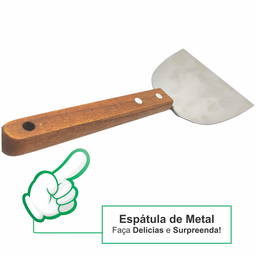 Espatula de Metal Aço Inox Cabo de Madeira Cozinha Lanches Profissional 12cm - 5