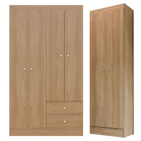 Guarda Roupa Solteiro Versa 4 Portas com Armário Multiuso Aura Freijó Fosco - Kits Paraná