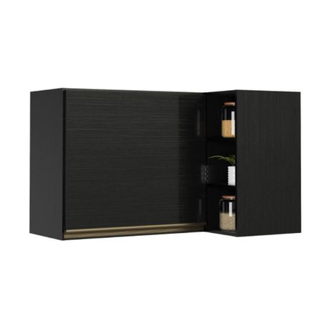 Armário Aéreo de Canto 1 Porta 90cm MDP Porta de Bater Preto Multimóveis