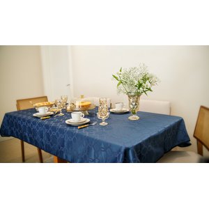 Toalha de Mesa Retangular 6 Lugares 1,40m X 2,20m - Linha Luxo:jacquard Marinho Geométrico/6 Lugares