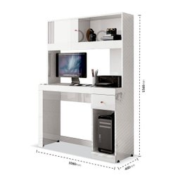 Mesa para Computador e Estante com Gaveta e Nicho Joya Branco - 3 Mesa para Computador e Estante com Gaveta e Nicho Joya Branco - 3