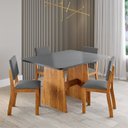 Ver imagem 1 de Conjunto de Sala de Jantar 4 Lugares Bari com Mesa MDF e Cadeiras Estofadas Mel e Cinza