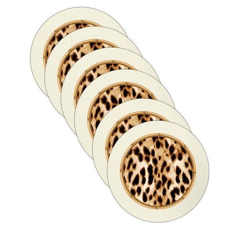 Sousplat Onça Animal Print - 6 Peças - com Base