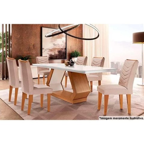 Sala de Jantar Completa Alvorada C- Tampo Madeirado C- Vidro 180x90cm e 6 Cadeiras Londrina