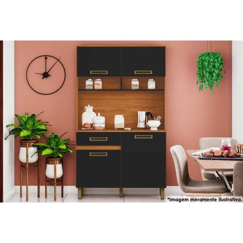 Cozinha Compacta B109 C/ 4 Portas e 1 Gaveta 105cm Nature/preto - Henn