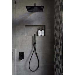 Ducha Chuveiro Inox 20x20 Parede Preto Fosco Luxo Suporte Quadrado Area Externa Banheira Piscina Ban - 7