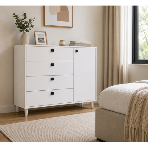 Cômoda Sapateira 4 Gavetas e 1 Porta para Quarto Organizador de Roupas Cor Branca