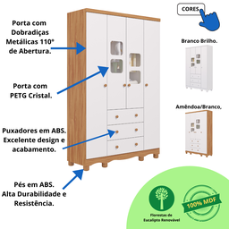 Quarto Bebê Completo Berço Americano Marquesa 3 em 1 Guarda Roupa 4 Portas Cômoda Uli 100%mdf - 7