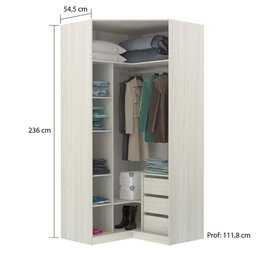 Guarda Roupa Canto 3 Gavetas, 5 Cabideiros Legno Crema - 2