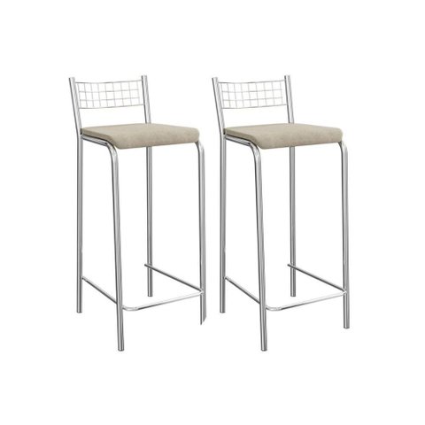 Banqueta Sala de Jantar Gênova 2b705cr Aço Kit 2 Un Cromado/linho Bege Fendi - Kappesberg