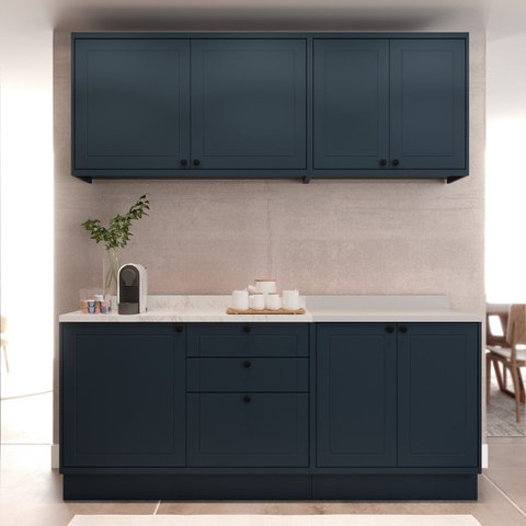 Cozinha Compacta Modulada 7 Portas 3 Gavetas 100% MDF Sevilha Azul/Órion