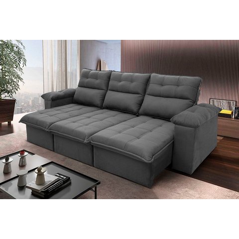 Sofá Retrátil/reclinável Verona 2,30m Suede Velut Cinza com Molas no Assento - King House