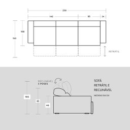 Sofá Retrátil/Reclinável Verona 2,30M Suede Velut Cinza com Molas No Assento - King House - 7
