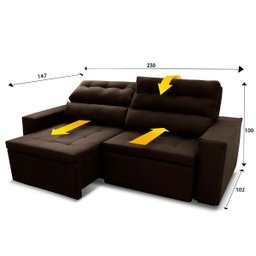 Sofá Retrátil/Reclinável Arizona 2,30m Suede Velut Marrom - King House - 2