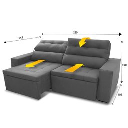 Sofá Retrátil/Reclinável Arizona 2,30m Suede Velut Cinza - King House - 2