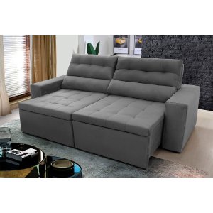 Sofá Retrátil/Reclinável Arizona 2,30m Suede Velut Cinza - King House
