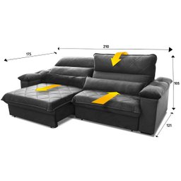 Sofá Retrátil/Reclinável Grécia 2,10m Suede Velut Cinza c/ Molas no Assento - King House - 3