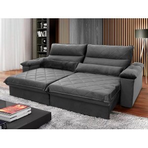 Sofá Retrátil/Reclinável Grécia 2,10m Suede Velut Cinza c/ Molas no Assento - King House