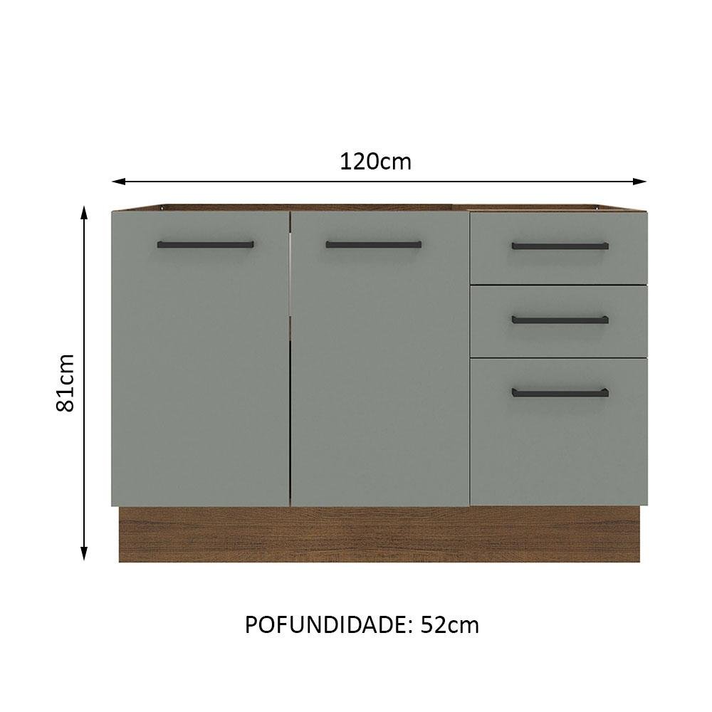 Balcão de Pia Cozinha 2 Portas e 3 Gavetas Rustic/Cinza Agata Madesa - 3