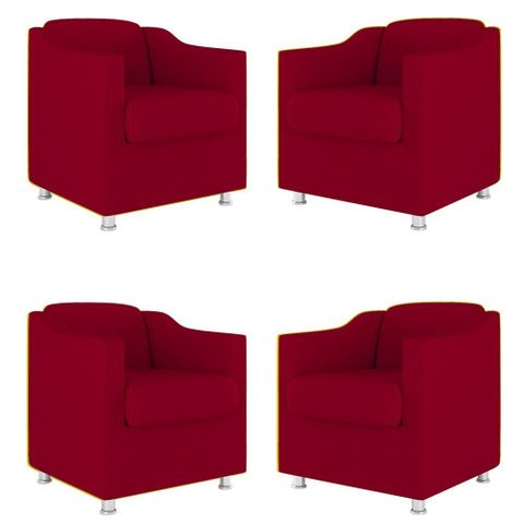 Kit 04 Cadeira Poltronas Decorativas Sala de Espera Clinica Cor:vermelho