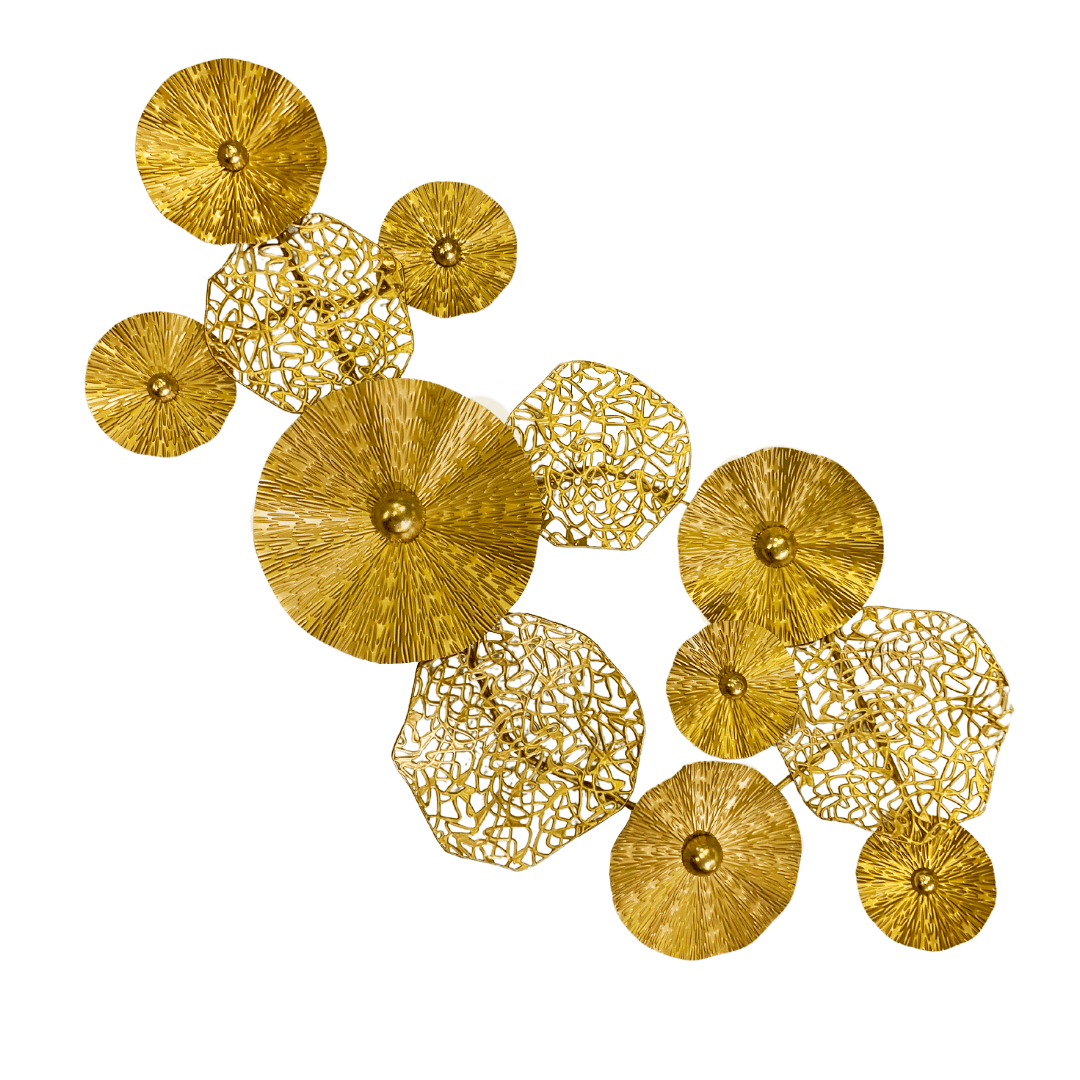 Escultura de Parede Círculos Metalicos Florais Dourados - 2