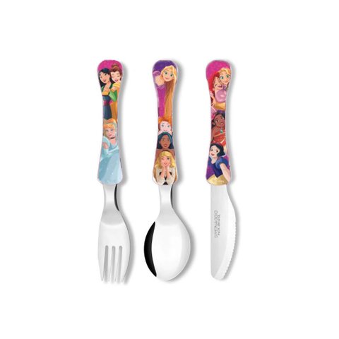 Talheres Infantil Princesa Jogo Garfo Faca Colher 3un