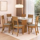 Ver imagem 1 de Conjunto Sala de Jantar Mesa Tampo de Madeira Fidelitá Siena com 6 Cadeiras Freijó/Off-White/Bege