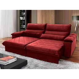 Sofá Retrátil/Reclinável Grécia 2,10m Suede Velut Vermelho c/ Molas no Assento - King House - 2