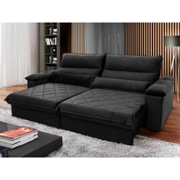 Sofá Retrátil/Reclinável Grécia 2,50m Suede Velut Preto c/ Molas no Assento - King House - 2
